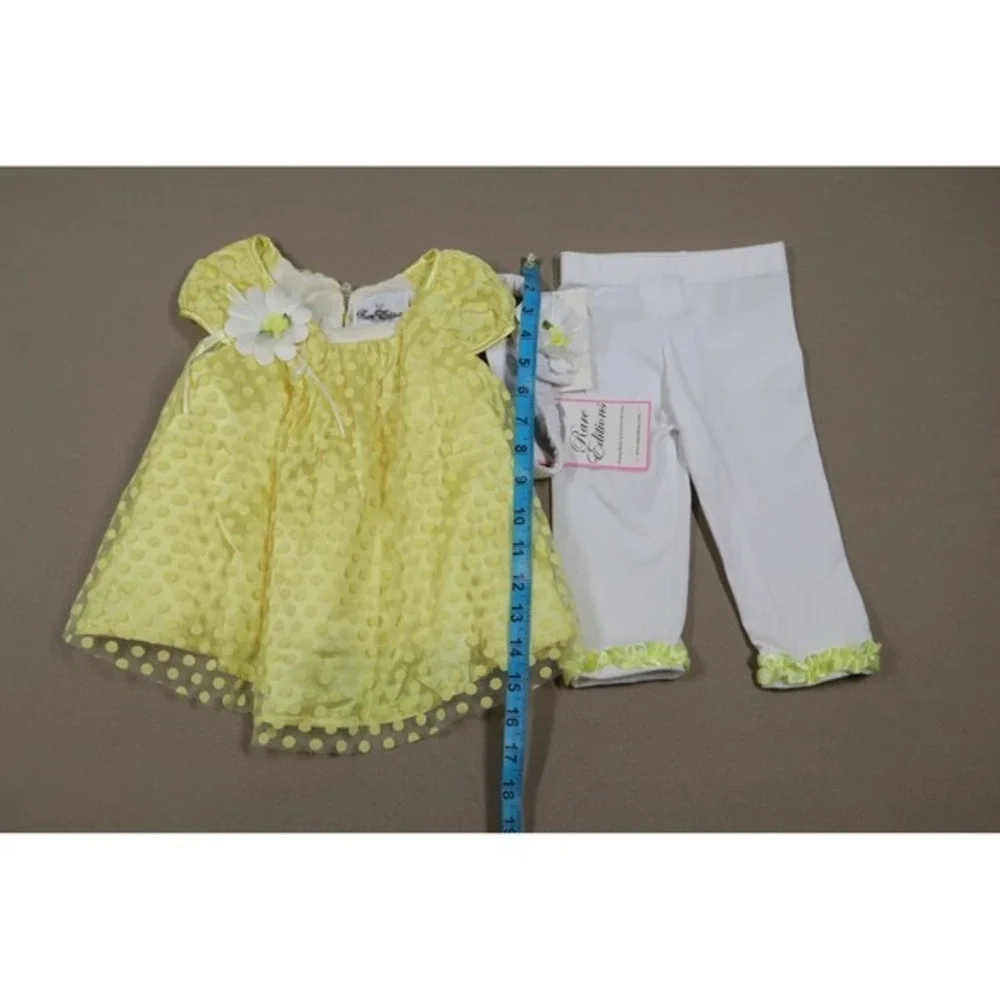 Rare Editions Baby Girls‎ Dot Mesh Top, Legging, Headband, 3 Piece Set - Yellow